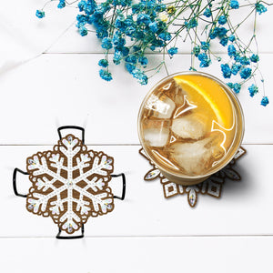 8 pièces/ensemble + 1 support de rangement-flocon de neige-dessous de verre diamant en bois
