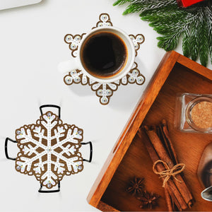 8 pièces/ensemble + 1 support de rangement-flocon de neige-dessous de verre diamant en bois
