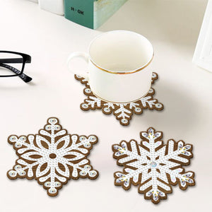 8 pièces/ensemble + 1 support de rangement-flocon de neige-dessous de verre diamant en bois