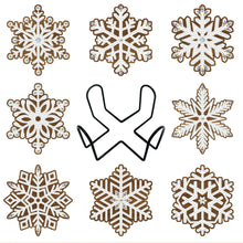 Charger l&#39;image dans la galerie, 8 pièces/ensemble + 1 support de rangement-flocon de neige-dessous de verre diamant en bois
