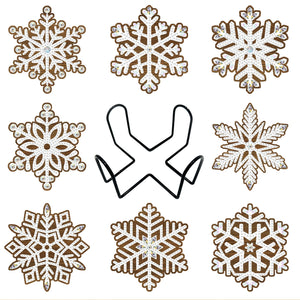 8 pièces/ensemble + 1 support de rangement-flocon de neige-dessous de verre diamant en bois