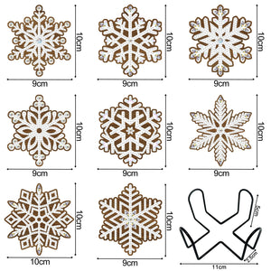 8 pièces/ensemble + 1 support de rangement-flocon de neige-dessous de verre diamant en bois