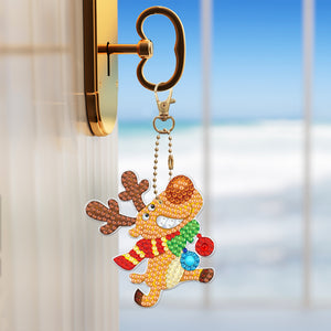 6pcs Cadeaux de Noël Diamant Peinture Porte-clés DIY Porte-clés en forme spéciale
