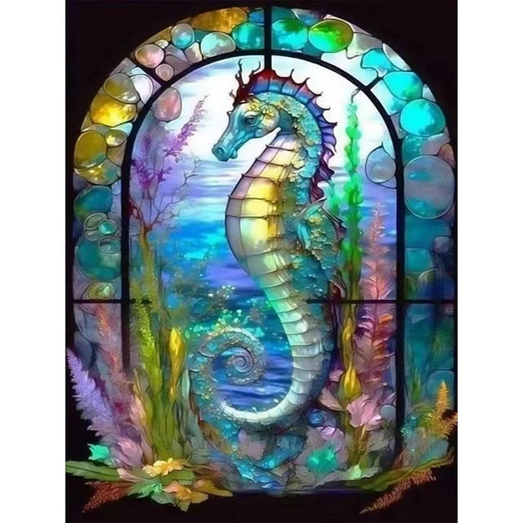 Sirène en Vitrail Seahorse-Full Round Diamond Painting-30x40cm
