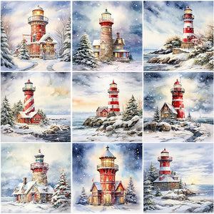 Christmas Lighthouse-FULL Round Diamond Painting-30x30cm