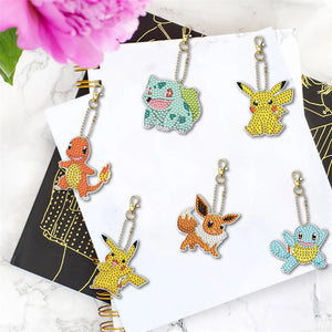 Porte-clés double face de dessin animé 6pcs
