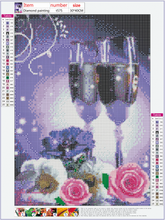 Charger l&#39;image dans la galerie, Fleurs en verre de vin - diamant rond complet - 30x40cm
