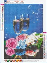 Charger l&#39;image dans la galerie, Fleurs en verre de vin - diamant rond complet - 30x40cm
